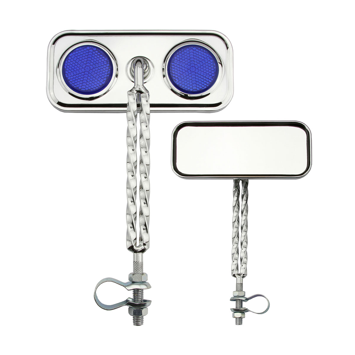 Rectangle Double Square Twisted Mirror Chrome Blue Reflectors.